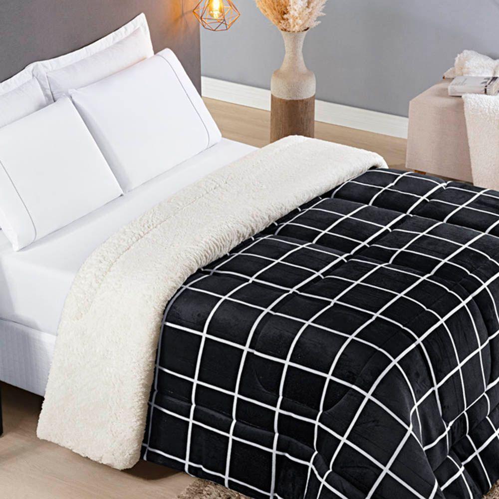 Edredom Coberdrom Austim King Original Sherpa E Manta - Preto - 1