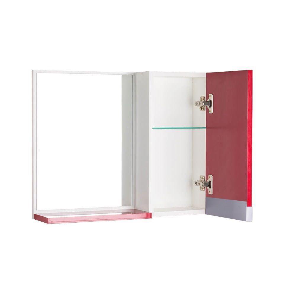 Espelho para Banheiro com Armário Vermelho Puxador Metal - 4