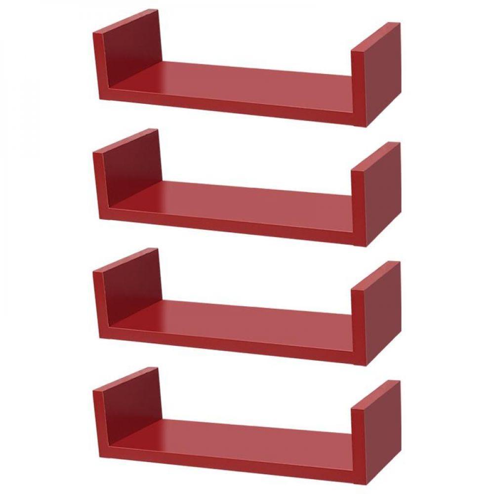 Kit 4 Prateleiras U 40 X 15cm Vermelha Suporte Invisível - 1