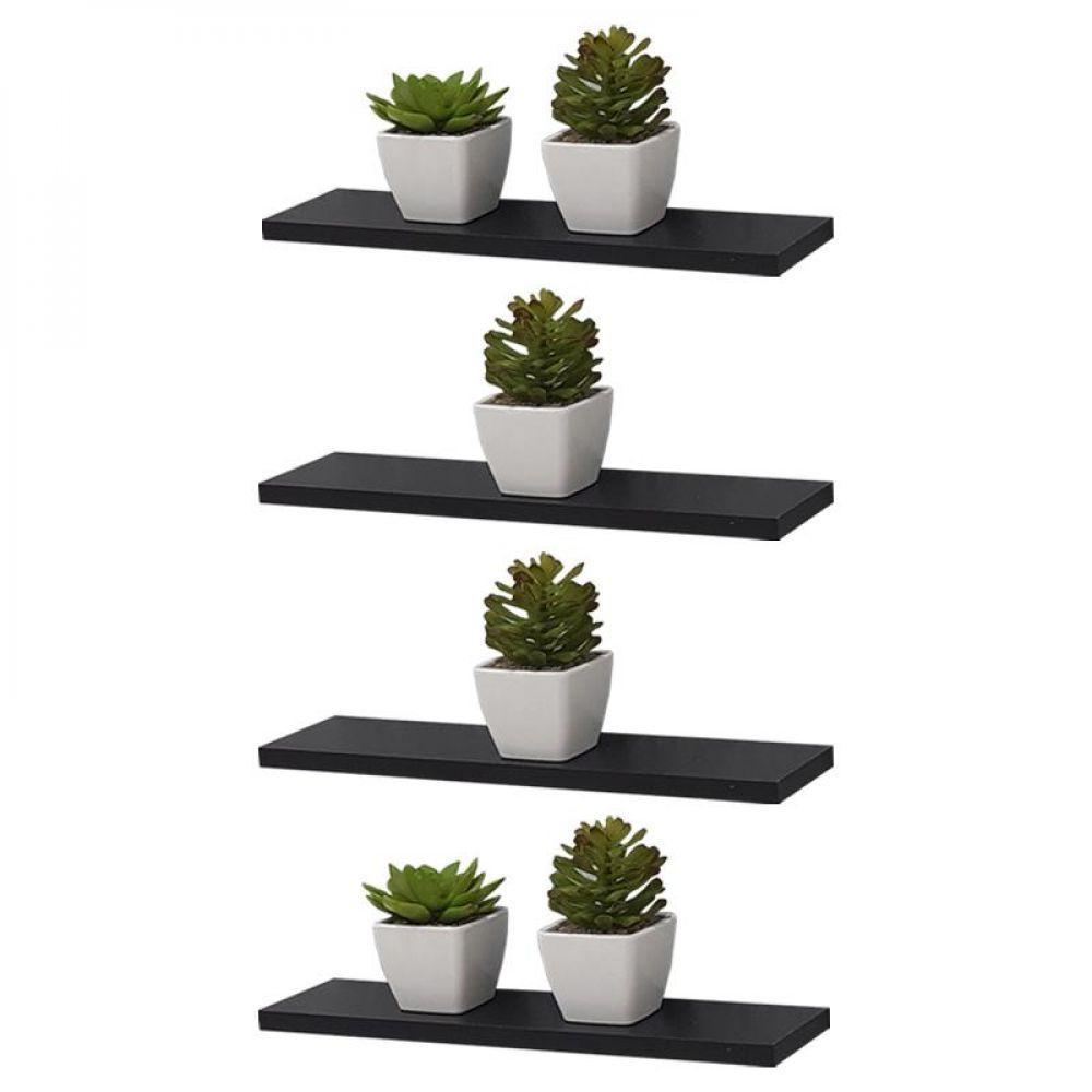 Kit 4 Prateleiras 40 X 10cm Preta Suporte Invisível - 1