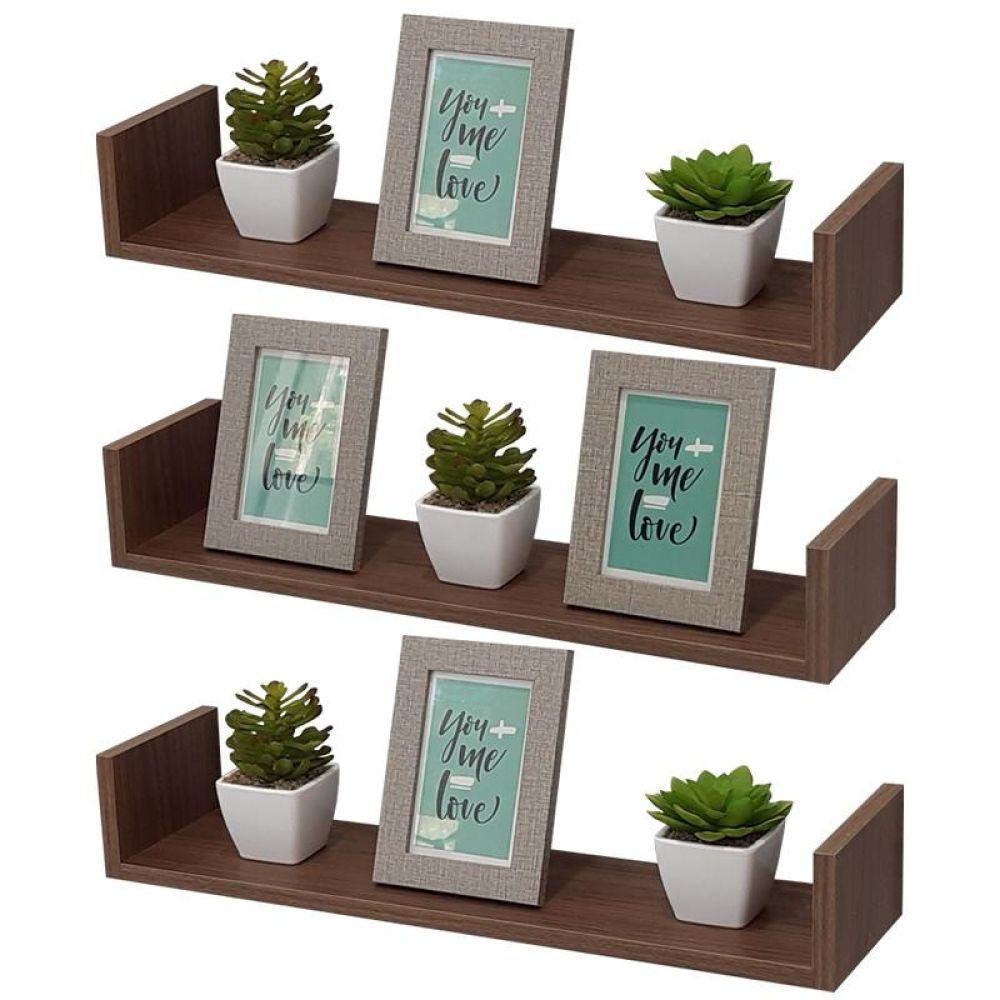 Kit 3 Prateleiras U 100 X 10cm Nogal Suporte Invisível - 2