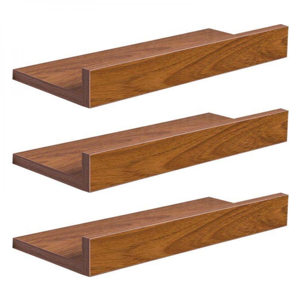 Kit 3 Prateleiras Porta Quadros 30 x 15cm Freijó Invisível - 6