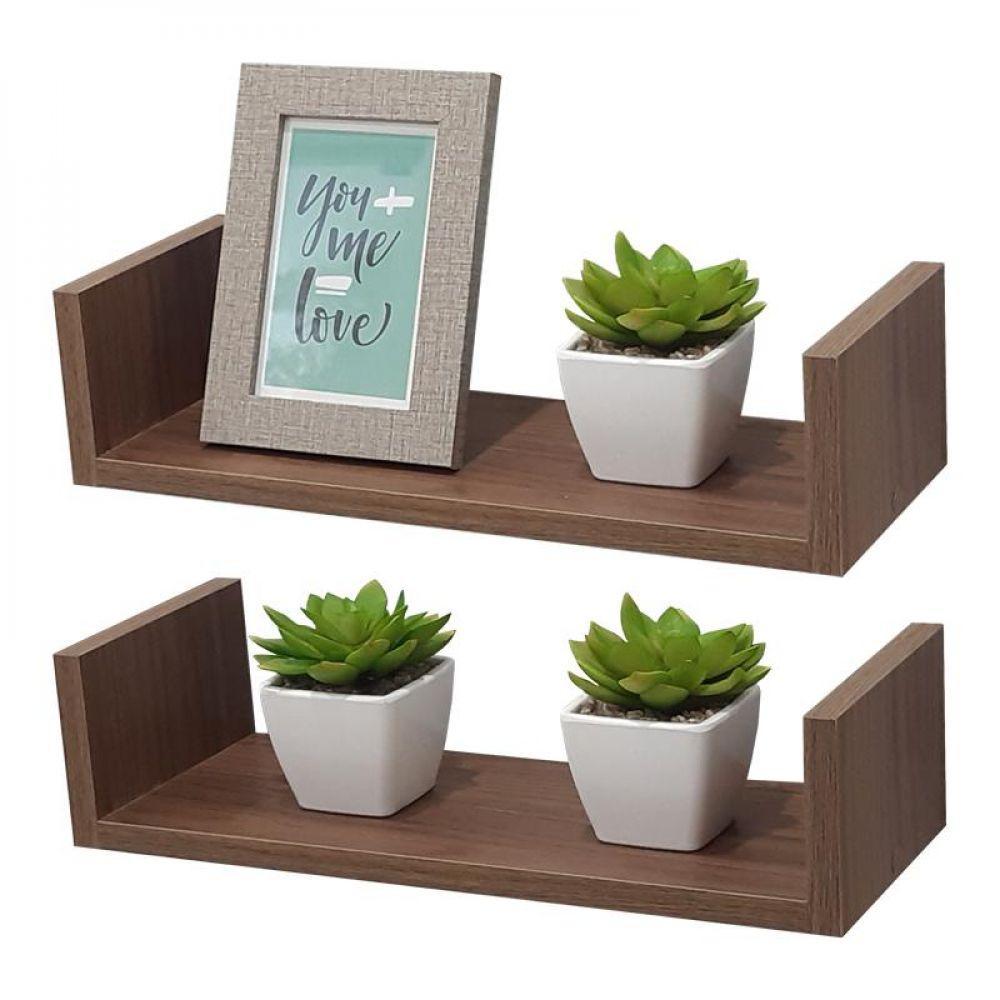 Kit 2 Prateleiras U 50 X 20cm Nogal Suporte Invisível - 2