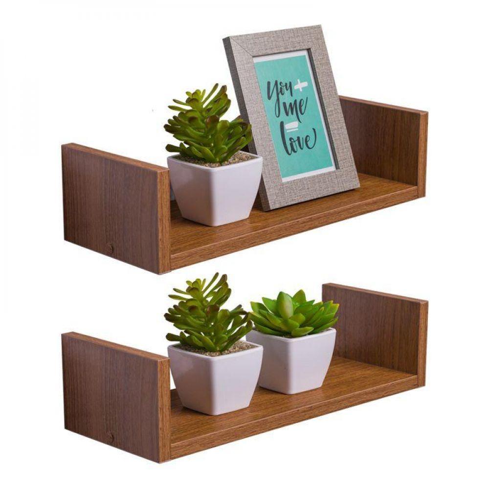 Kit 2 Prateleiras U 50 X 20cm Freijó Suporte Invisível - 1