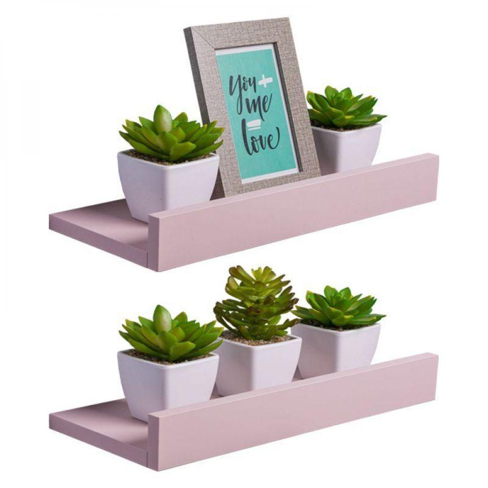 Kit 2 Prateleiras Porta Quadros 50 X 15cm Rosa Claro - 1