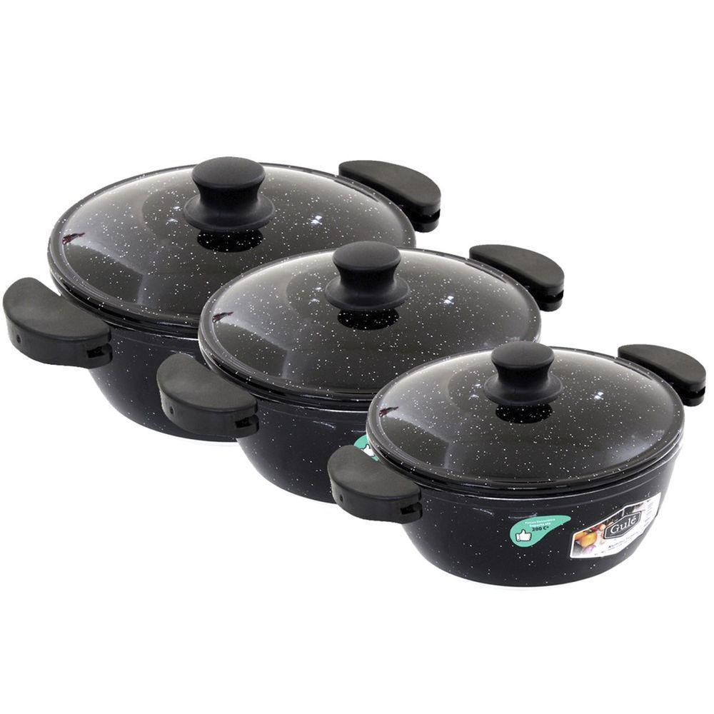 Kit Panelas Gulê Alumínio 2,2l 2,5l 3,5l 3 Peças Preto - 1