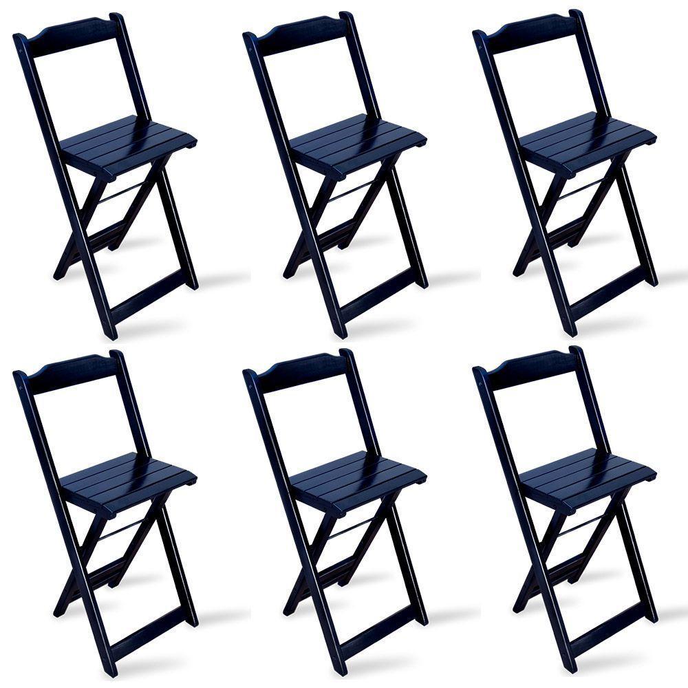 Kit 6 Cadeiras Bistrô Dobrável Madeira Preta - Cor: Preto - 1