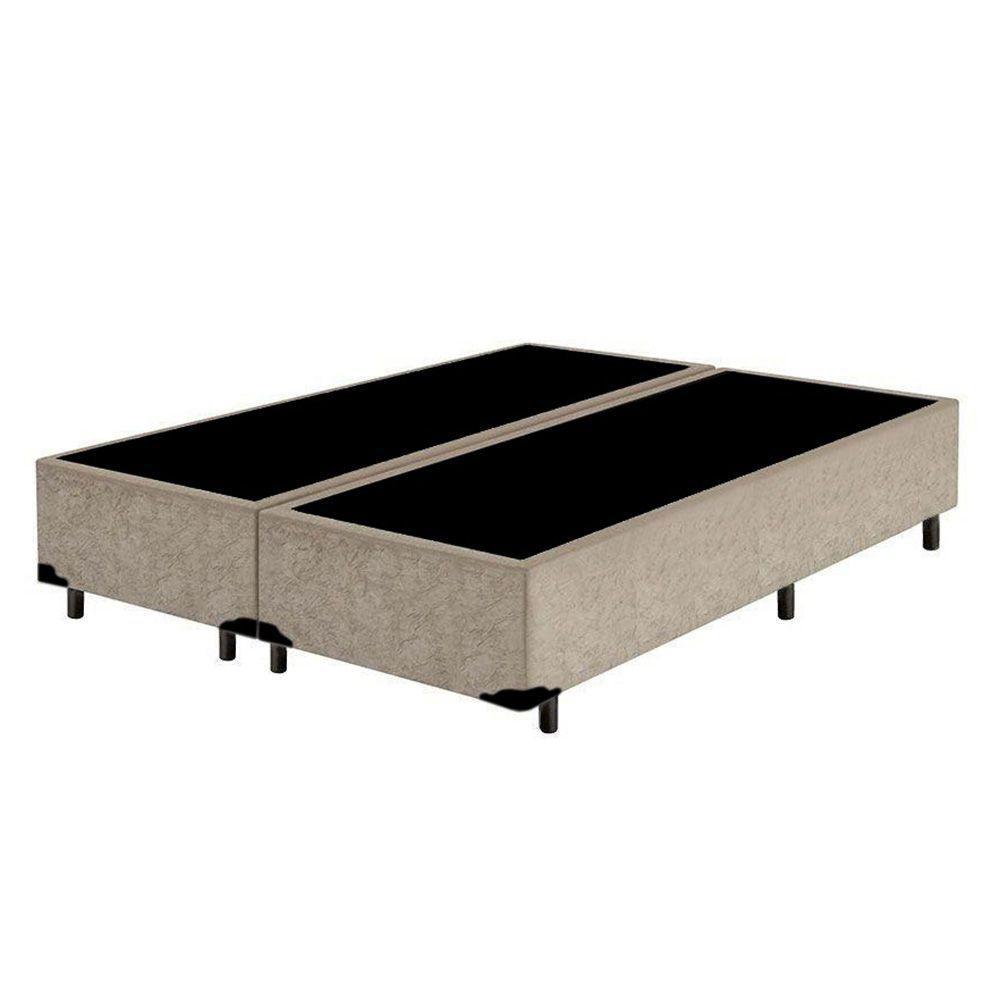Base Box Casal Blindado Bipartido Extremo Reforçado Homequeen Suede Bege 40x138x188 - 1
