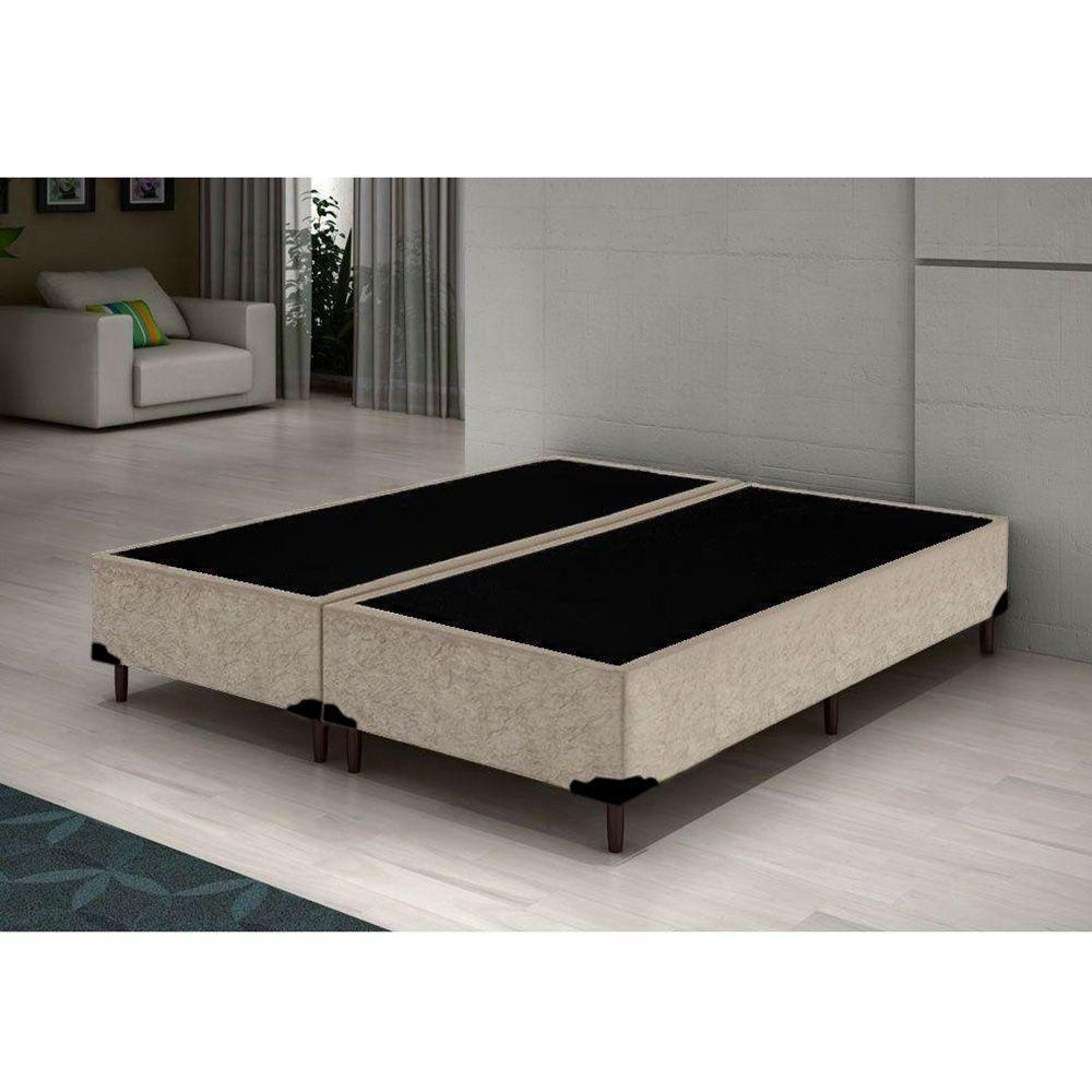 Base Box Casal Blindado Bipartido Extremo Reforçado Homequeen Suede Bege 40x138x188 - 3
