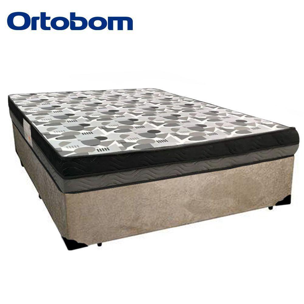 Cama Box Casal Suede + Colchão Casal Ortobom Iso Dupla Face 60x138x188 bege - 2