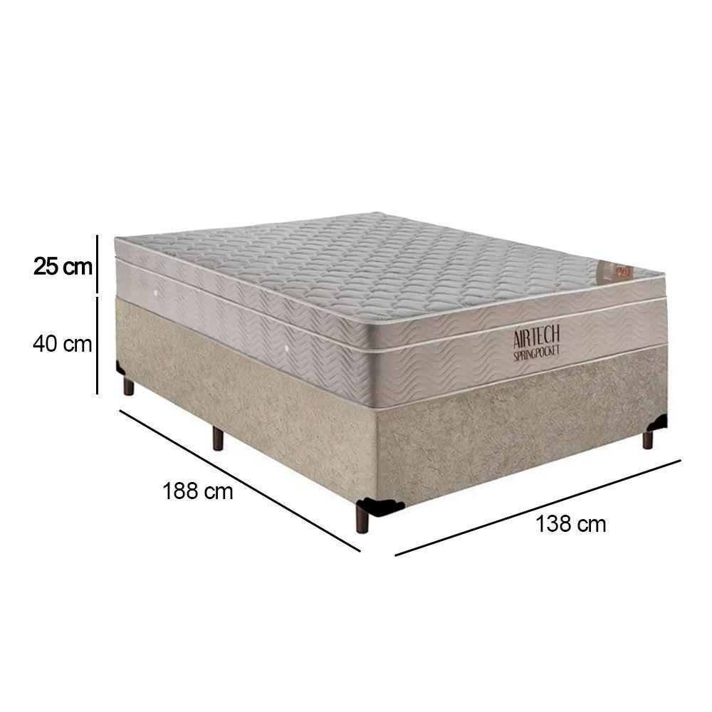 Cama Box Casal Suede + Colchão Casal Ortobom Airtech Molas Springpocket (65x138x188) Bege - 6