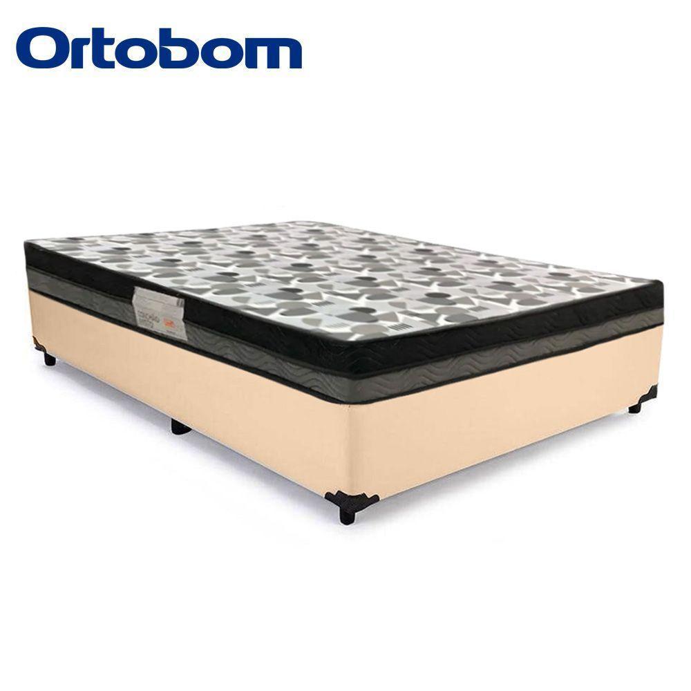 Cama Box Casal Sintético + Colchão Casal Ortobom Iso Dupla Face 60x138x188 bege - 3