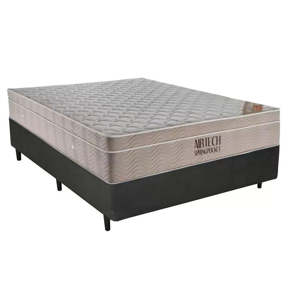 Cama Box Casal Sintético + Colchão Casal Ortobom Airtech Molas Springpocket (65x138x188) Cinza - 1
