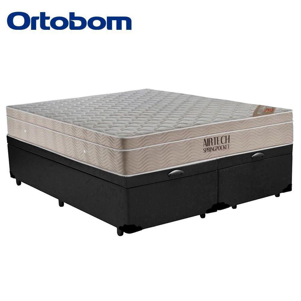 Cama Box Baú Queen Sintético Bipartido + Colchão Airtech Molas Ensacadas 65x158x198 Cor:preto - 3