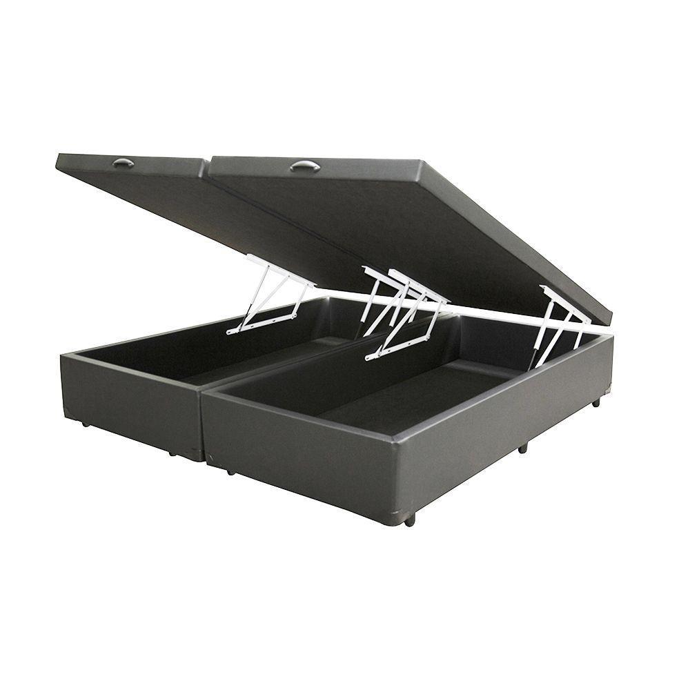 Cama Box Baú Blindado King Bipartido Homequeen Sintético Cinza 41x193x203 - 1