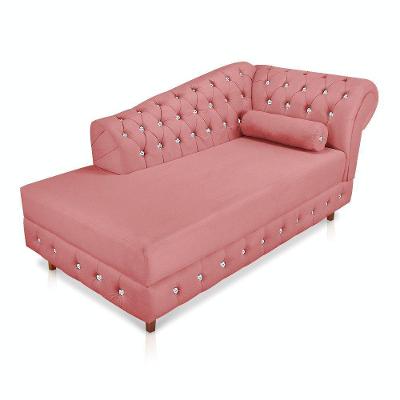 Divã Chesterfield 165 Cm Capitonado Com Strass Suede Rose