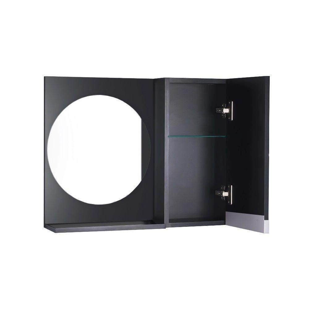 Espelho Redondo para Banheiro com Armário Preto Com Puxador - 1