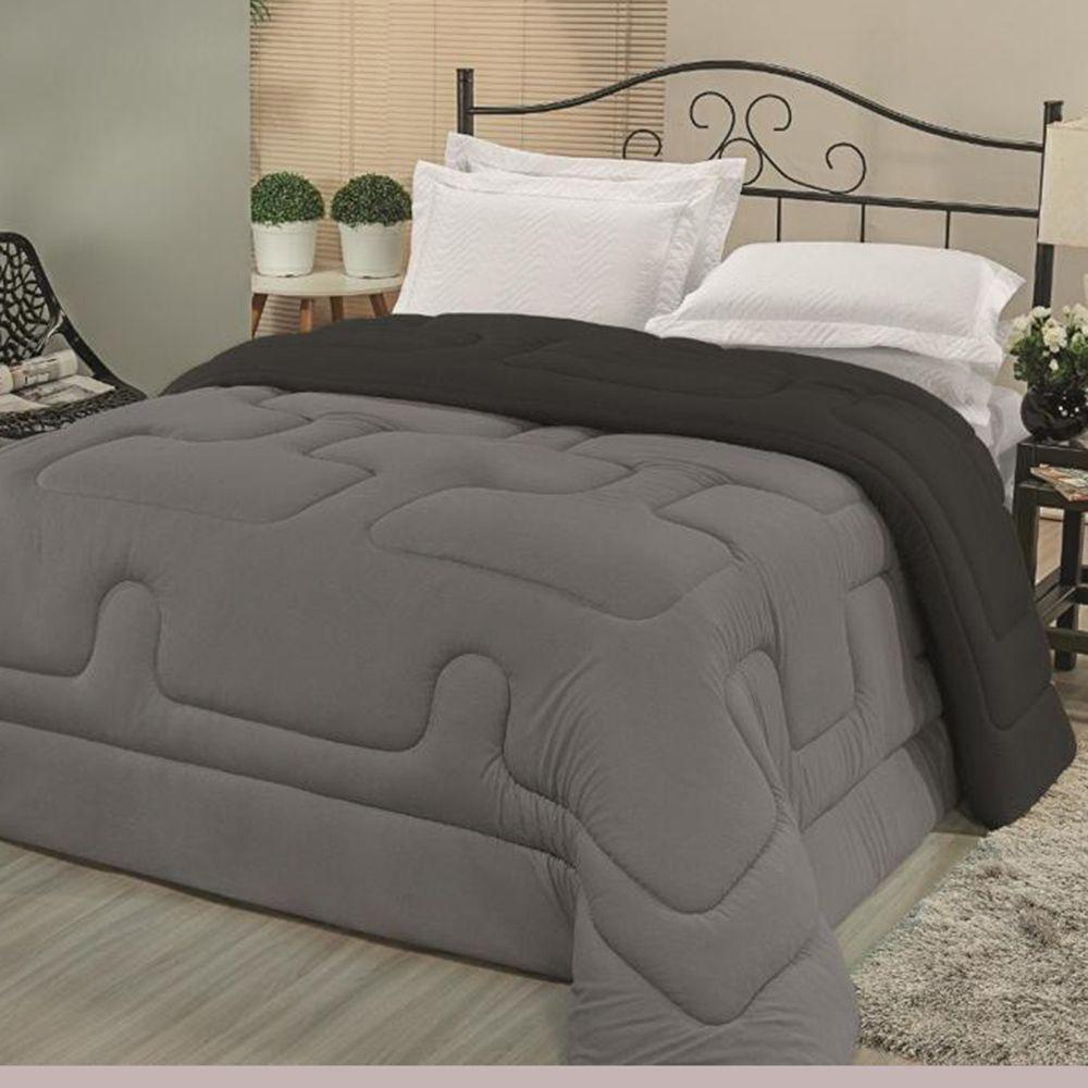 Edredom Em Malha 100% Algodão Queen Dupla Face - Cinza - Preto - 1