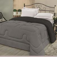 Edredom Em Malha 100% Algodão Queen Dupla Face - Cinza - Preto - 1