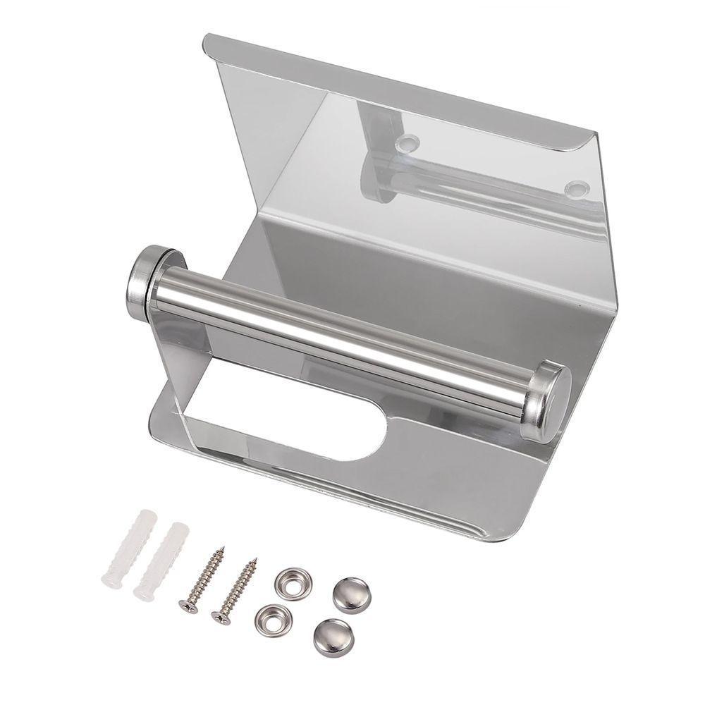 Suporte Papel Higienico Inox Banheiro Lavabo Prateleira Apoio Celular Objeto Parede Multiuso - 4