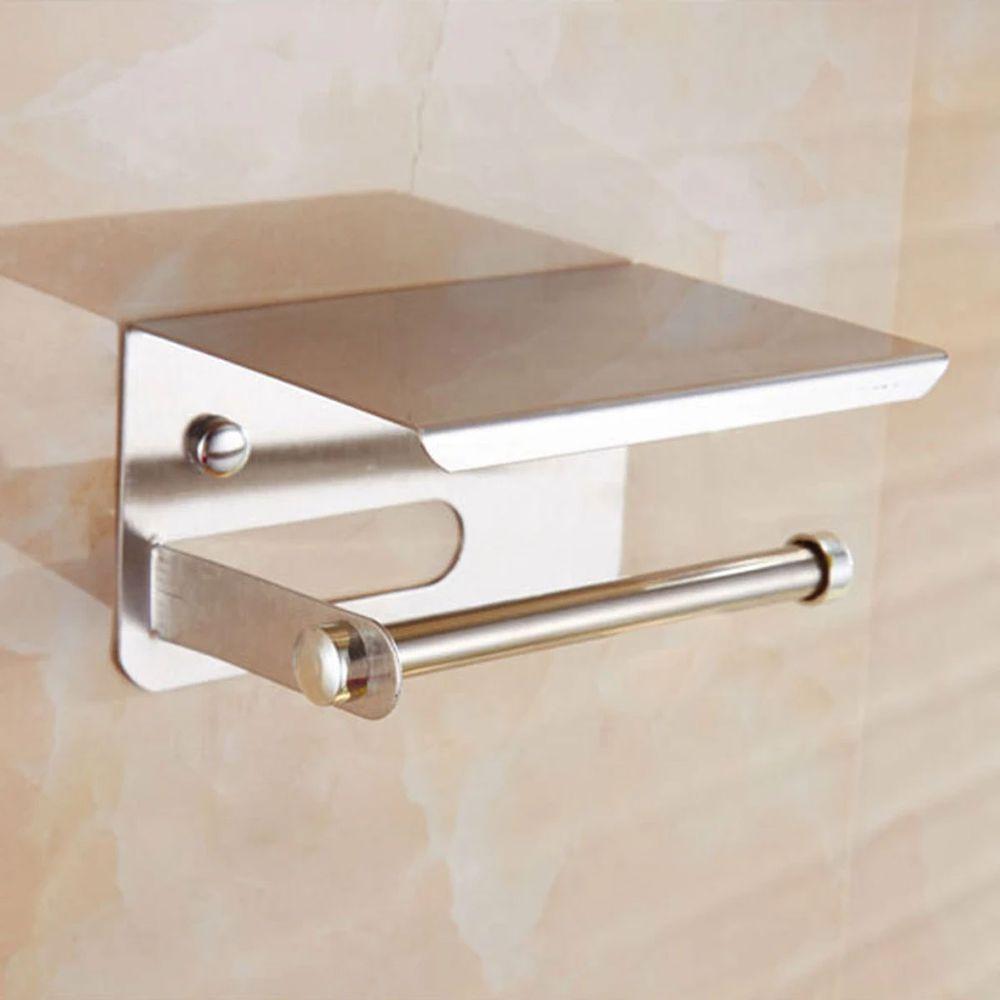 Suporte Papel Higienico Inox Banheiro Lavabo Prateleira Apoio Celular Objeto Parede Multiuso - 9
