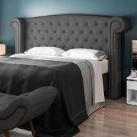 Cabeceira Cama Box King Com Tachas 195 Cm Sofia P05 Linho Cinza Escuro - Lyam Decor - 6