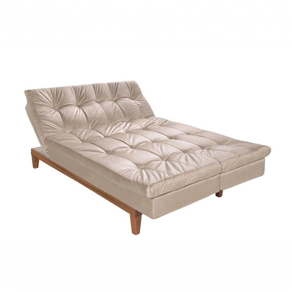 Sofá Cama Versátil 3 Lugares Império Reclinável Casal Pés Madeira Espuma Especial D33 Suede Areia 376 - 5