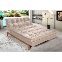 Sofá Cama Versátil 3 Lugares Império Reclinável Casal Pés Madeira Espuma Especial D33 Suede Areia 376 - 1