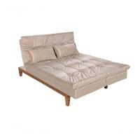 Sofá Cama Versátil 3 Lugares Império Reclinável Casal Pés Madeira Espuma Especial D33 Suede Areia 376 - 3