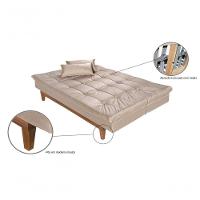 Sofá Cama Versátil 3 Lugares Império Reclinável Casal Pés Madeira Espuma Especial D33 Suede Areia 376 - 6