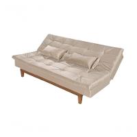 Sofá Cama Versátil 3 Lugares Império Reclinável Casal Pés Madeira Espuma Especial D33 Suede Areia 376 - 10