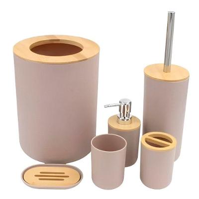 Kit 6 Peças Para Banheiro Lavabo Bambu Moderno Plástico Abs