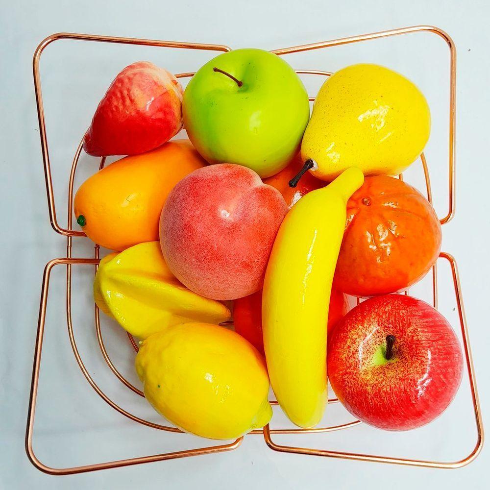 Kit Decoração Frutas Artificiais Isopor E Cesta Rose Inox - 4