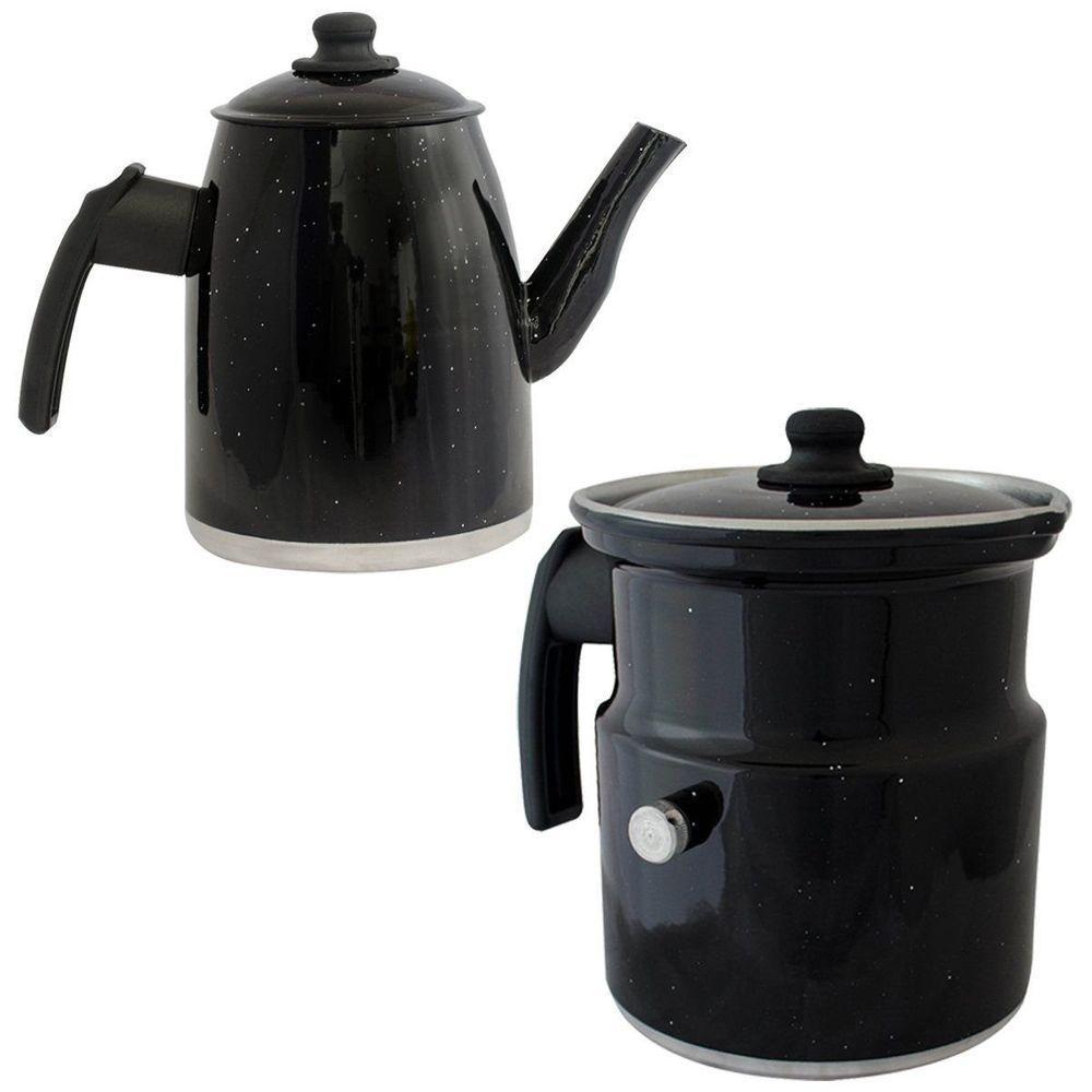 Kit Leiteira E Bule Gulê Alumínio 2 Peças Preta - 1