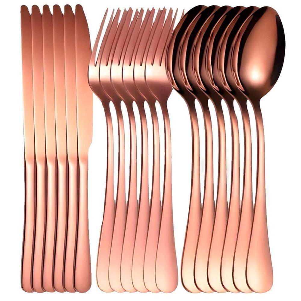 Kit Talheres 18pçs P-6 Pessoas Colher Garfo Faca Inox Rose - 1