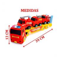 Carro Cegonha 3 Carrinhos Monta Desmonta Vermelho Bombeiros - 2
