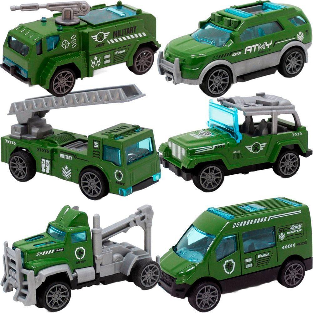 Kit 6 Carrinhos De Brinquedo Exército Miniatura Colecionável - 6