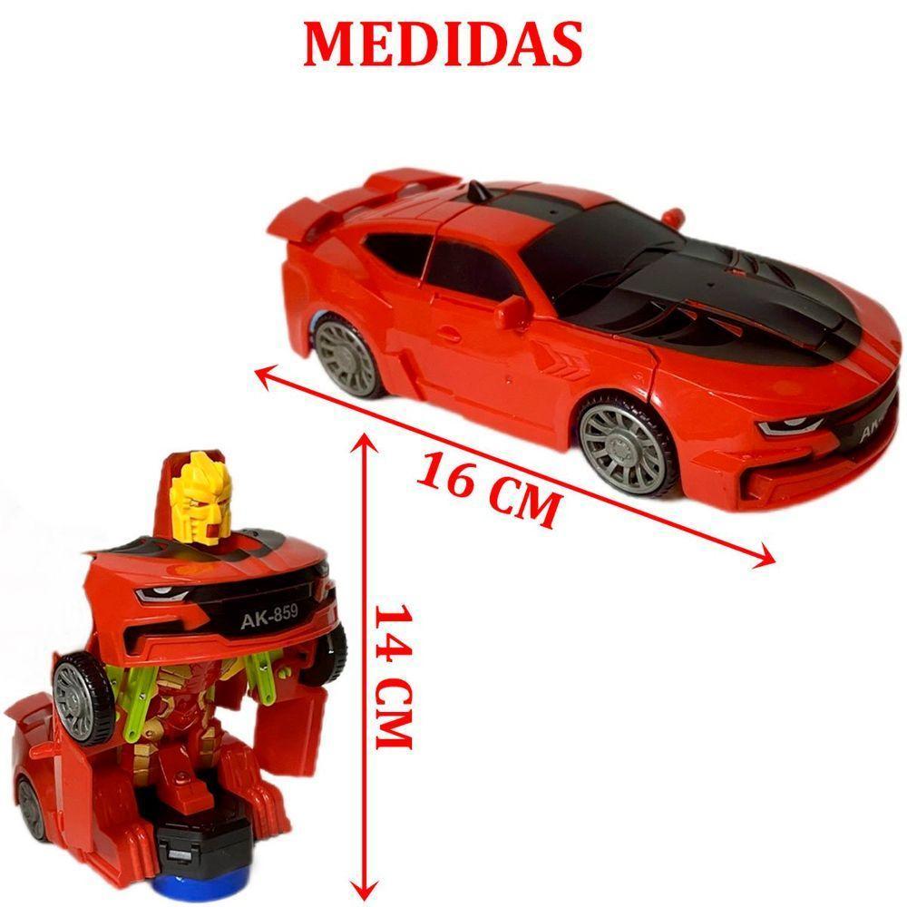 Carro Robô Brinquedo Elétrico Vermelho Transformers Leds Som - 2