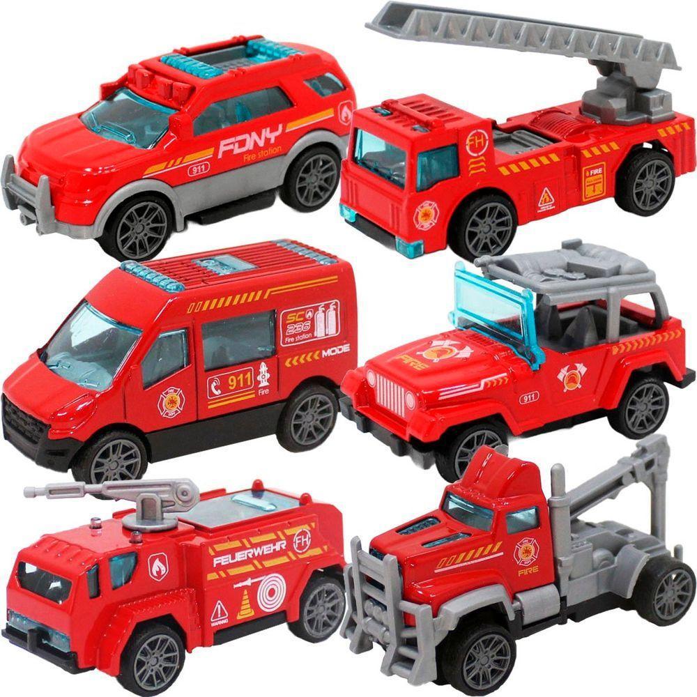 Kit 6 Carrinhos De Brinquedo Bombeiro Miniatura Colecionável - 6