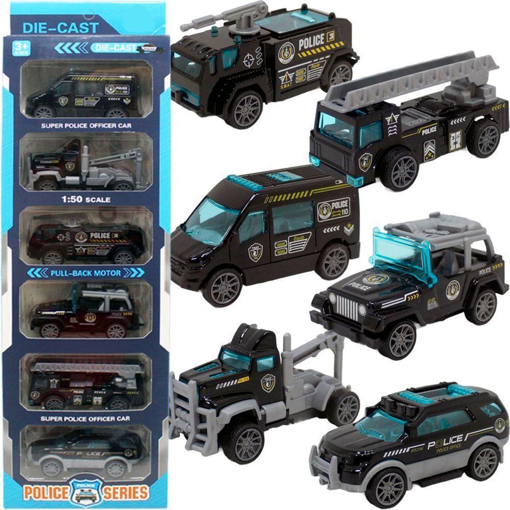 Kit 6 Carrinhos De Brinquedo Polícia Miniatura Colecionável - 1
