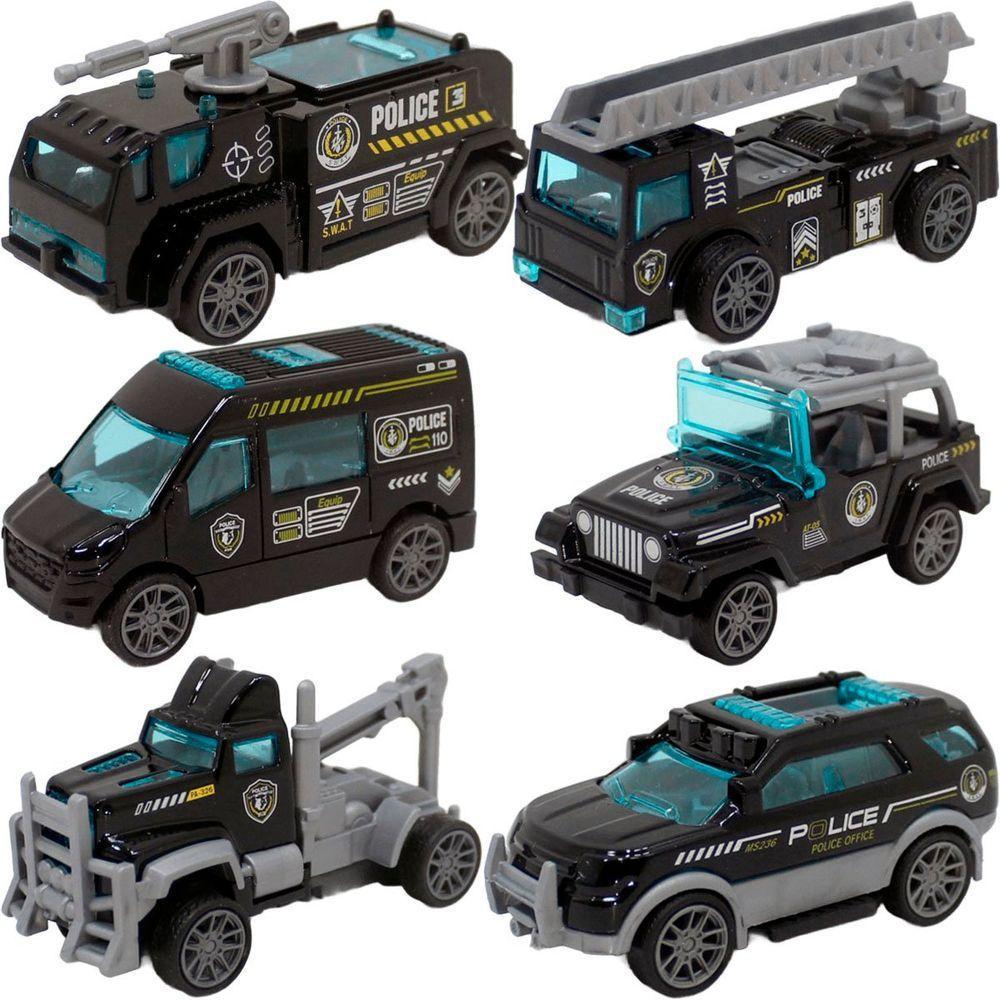 Kit 6 Carrinhos De Brinquedo Polícia Miniatura Colecionável - 6