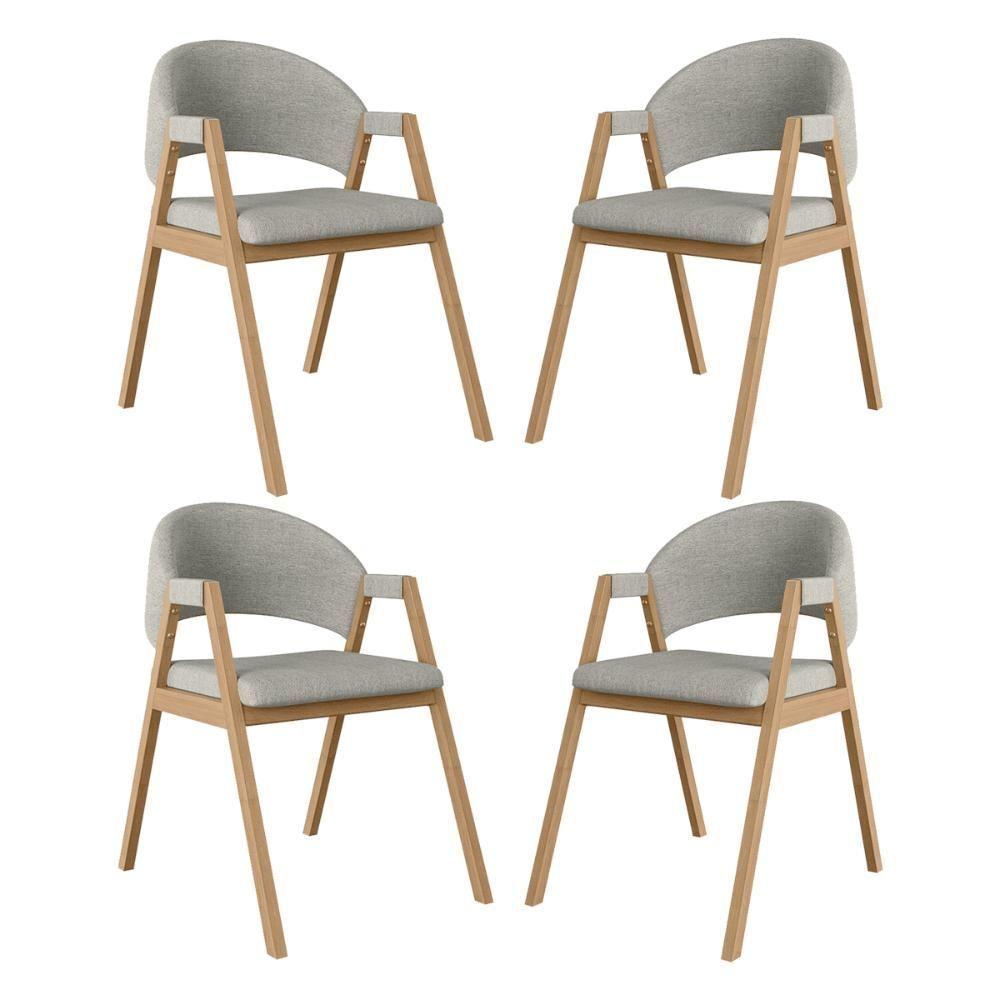 Kit 4 Cadeiras Mesa Jantar Suellen Versátil Reforçada Linho Cinza Claro - 1