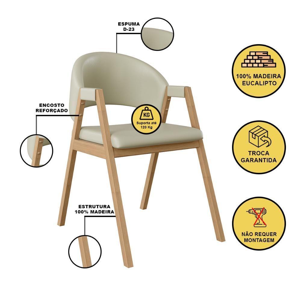 Kit 8 Cadeiras Suellen Luxo Reforçada Mesa De Jantar Courino Bege - 6