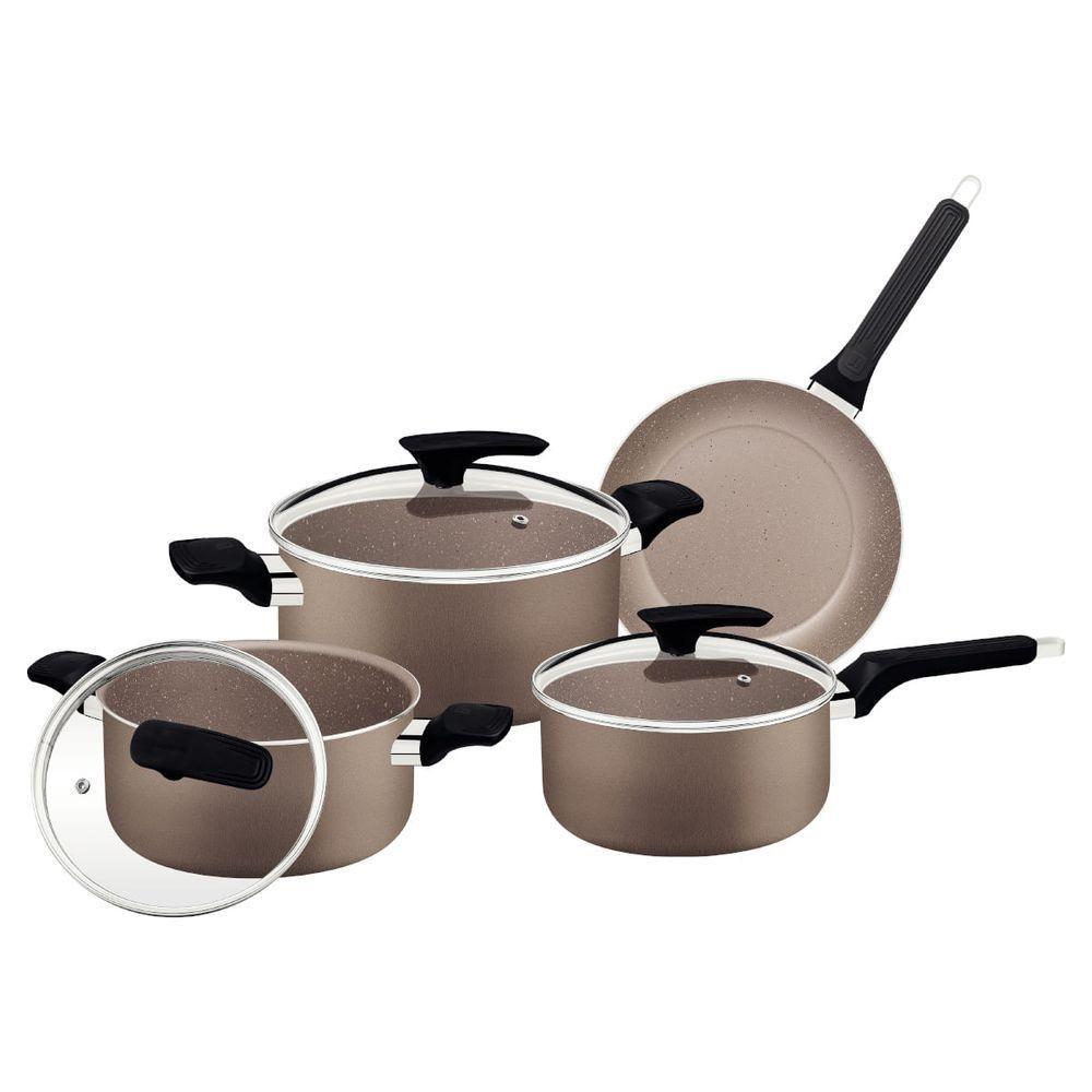 Jogo De Panelas Tramontina Milazzo 4 Peças Em Alumínio Antiaderente Starflon Max Amêndoa - 1