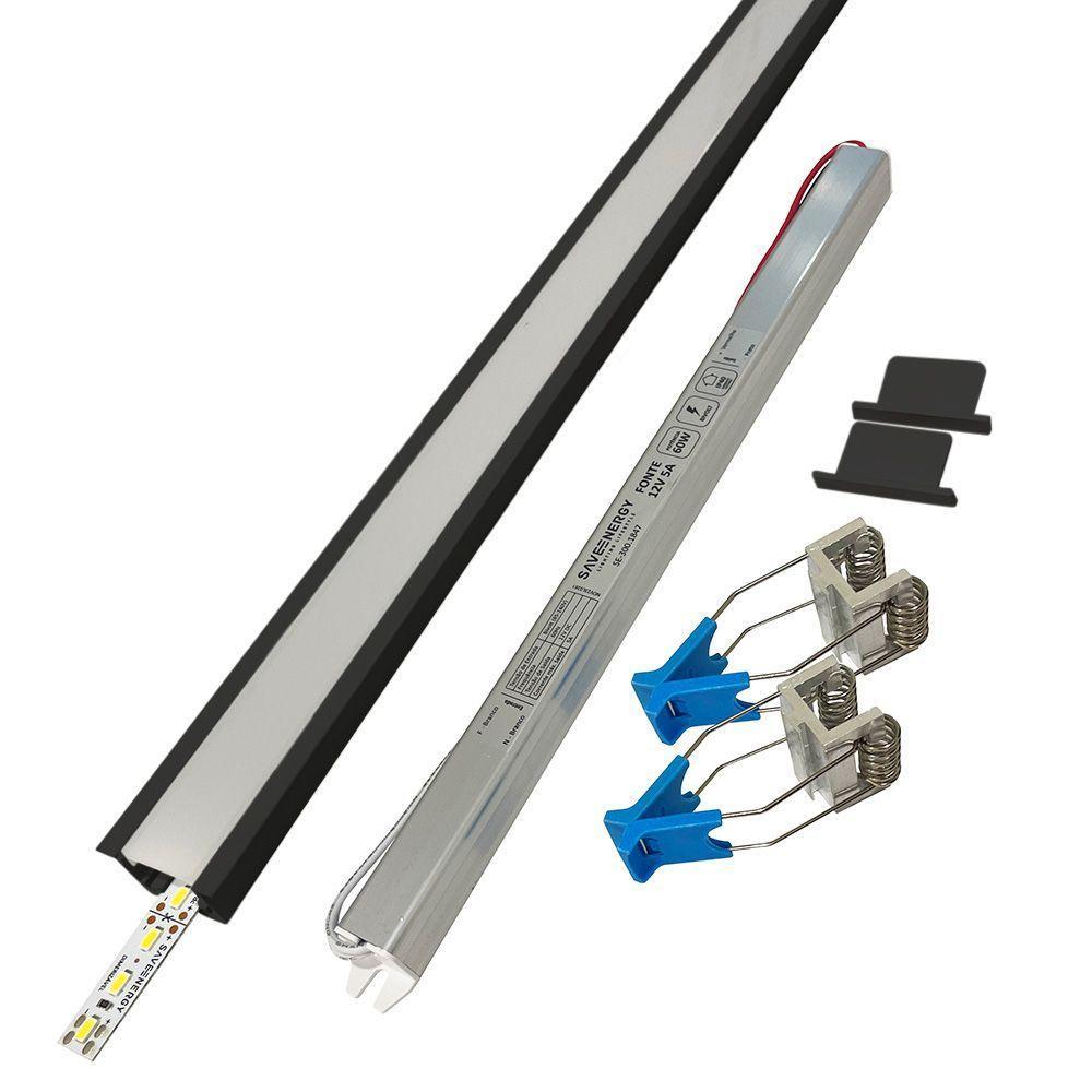 Perfil De Led De Embutir Save Energy Lls Flex Ii 2 Metros Led 3000k Preto - 3