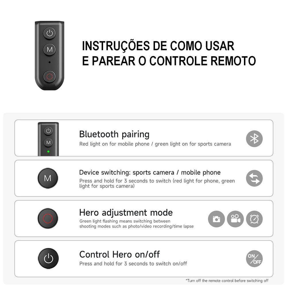 Bastão Tripé 1,3m + Controle De Gopro 12/11/10/9/8/max - Telesin - 8