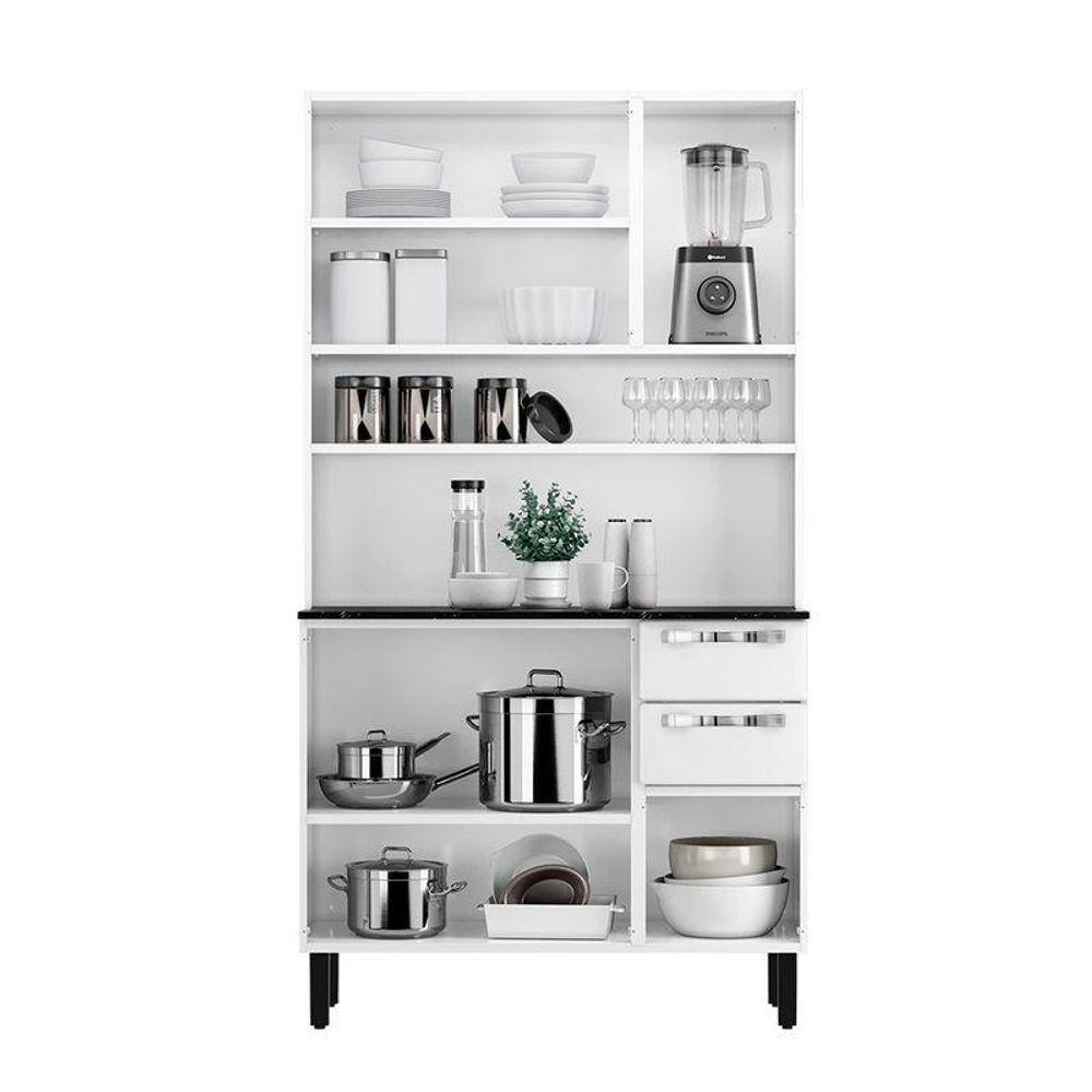Kit De Cozinha Compacta Branco E Preto Em Aço 6 Portas 3 Vidros 2 Gavetas Pratika - 3