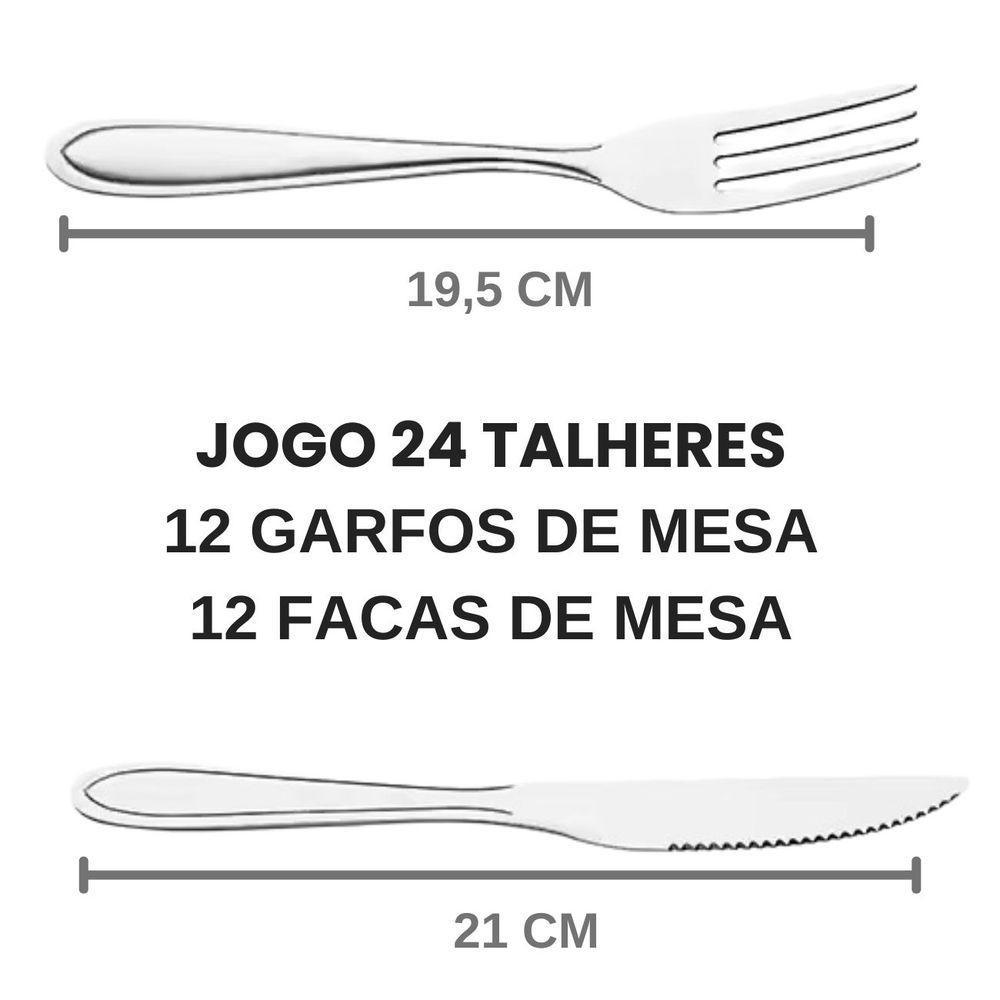 Jogo Garfo Faca Mesa Inox 24 Peças Buffet Restaurante Bar - 5