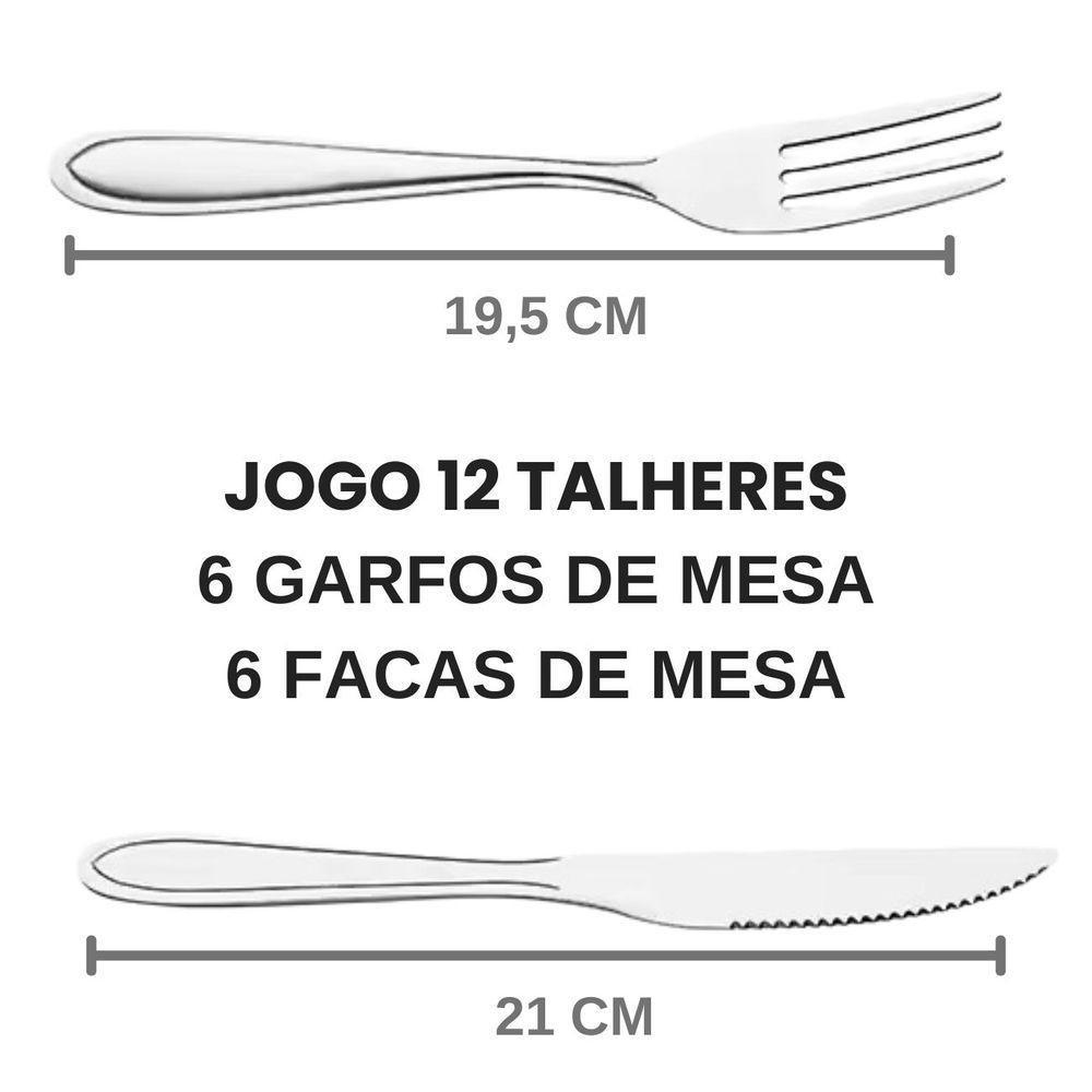 Jogo Garfo Faca Mesa Inox 12 Peças Buffet Restaurante - 5