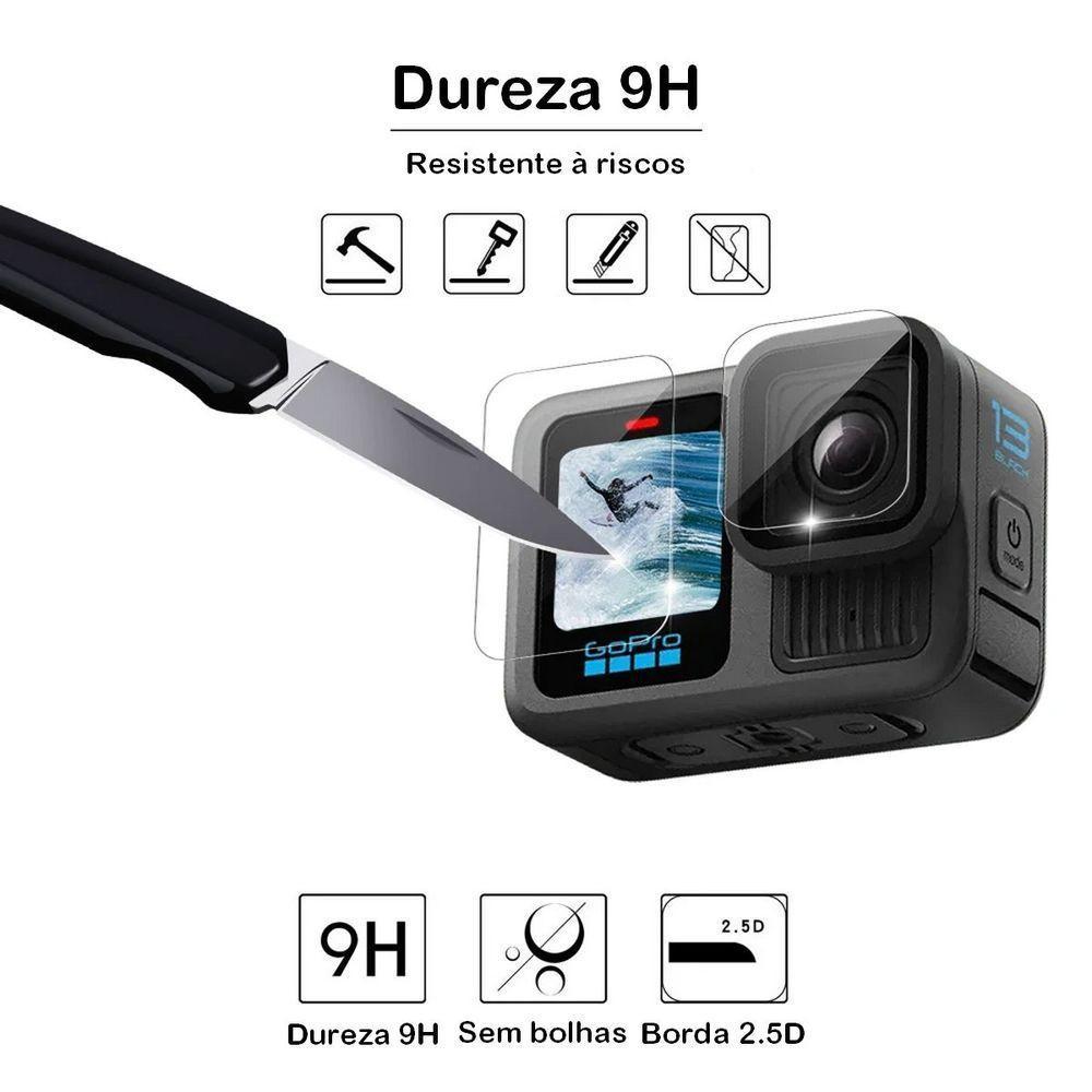 Películas Vidro Lente E Lcd Frontal/traseiro Para Gopro 13 Black - 4